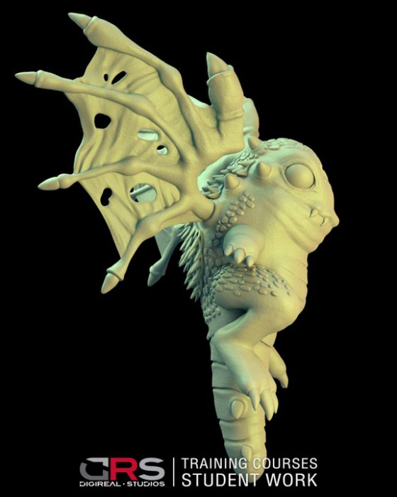side view of a dragon 3d model created by a student in zbrush in our 3d modeling, game design & 3d animation course in Cyprus