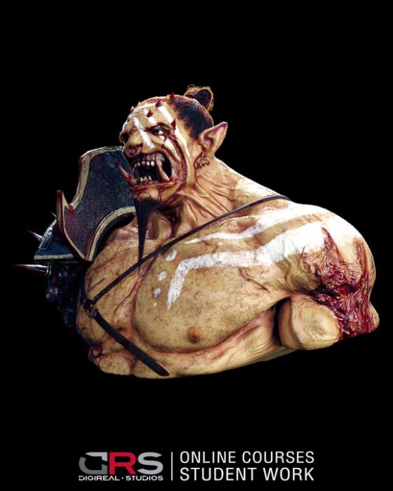 3/4 front view of a photorealistic ork 3d model by a student in our game design & 3d animation courses in Limassol, Cyprus