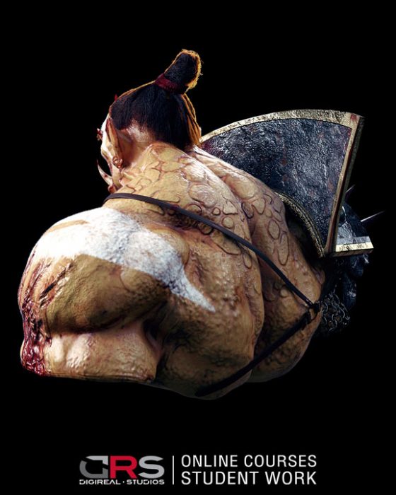 3/4 back view of a photorealistic ork 3d model by a student in our 3d modeling & 3d animation courses in Limassol, Cyprus