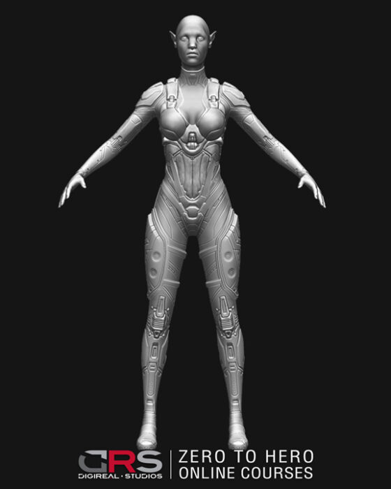 Front view of a 3d character created in zBrush by a student in our 3d modeling, game design & 3d animation online courses available in Cyprus, Limassol, Nicosia, Larnaka and Paphos