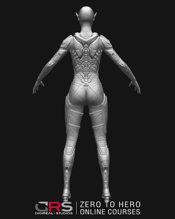 Back view of a 3d character created in zBrush by a student in our 3d modeling, game design & 3d animation online courses available in Cyprus, Limassol, Nicosia, Larnaka and Paphos