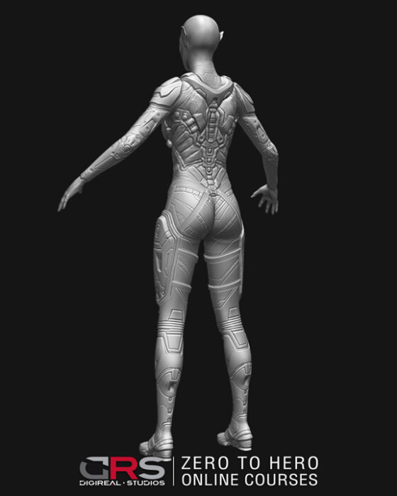 Back side view of a 3d character created in zBrush by a student in our 3d modeling, game design & 3d animation online courses available in Cyprus, Limassol, Nicosia, Larnaka and Paphos