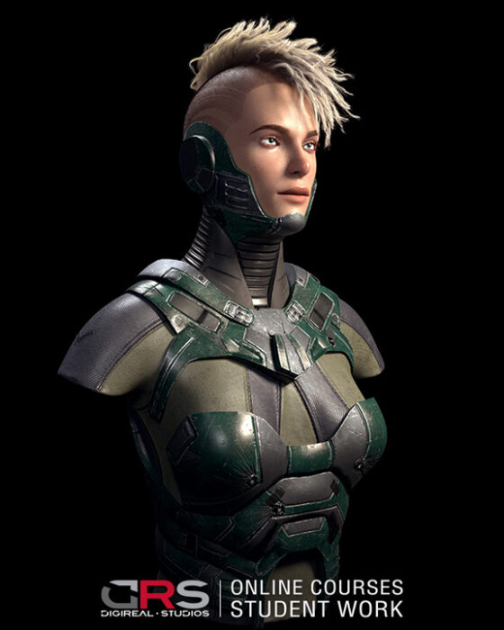Sci-fi female soldier, 3d character created in Autodesk Maya, zBrush, Substance Painter, XGen and Arnold Renderer by a student in our 3d modeling, game design & 3d animation online courses available in Cyprus, Limassol, Nicosia, Larnaka and Paphos